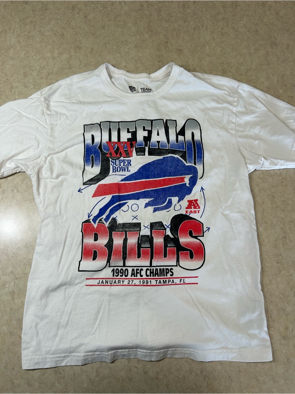 Buffalo Bills Super Bowl XXV AFC Champs T-Shirt Men’s Medium White NFL Graphic